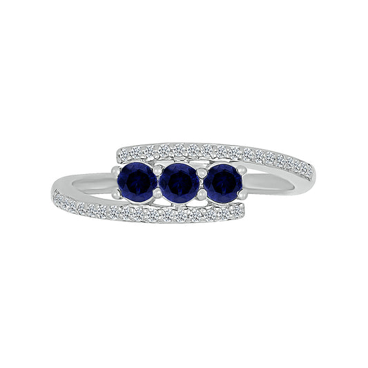 14K WHITE GOLD LAB CREATED SAPPHIRE 0.16 CTW DIAMOND RING