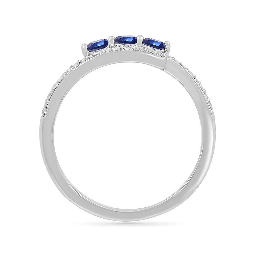 14K WHITE GOLD LAB CREATED SAPPHIRE 0.16 CTW DIAMOND RING