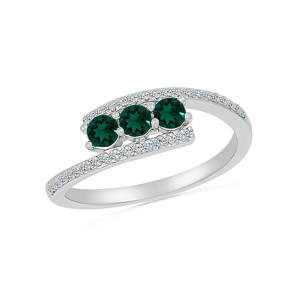 14K WHITE GOLD LAB CREATED EMERALD 0.16 CTW DIAMOND RING