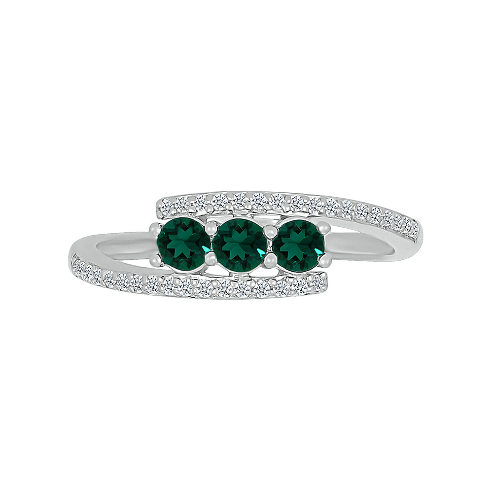 14K WHITE GOLD LAB CREATED EMERALD 0.16 CTW DIAMOND RING