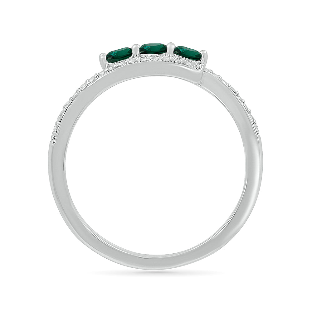 14K WHITE GOLD LAB CREATED EMERALD 0.16 CTW DIAMOND RING