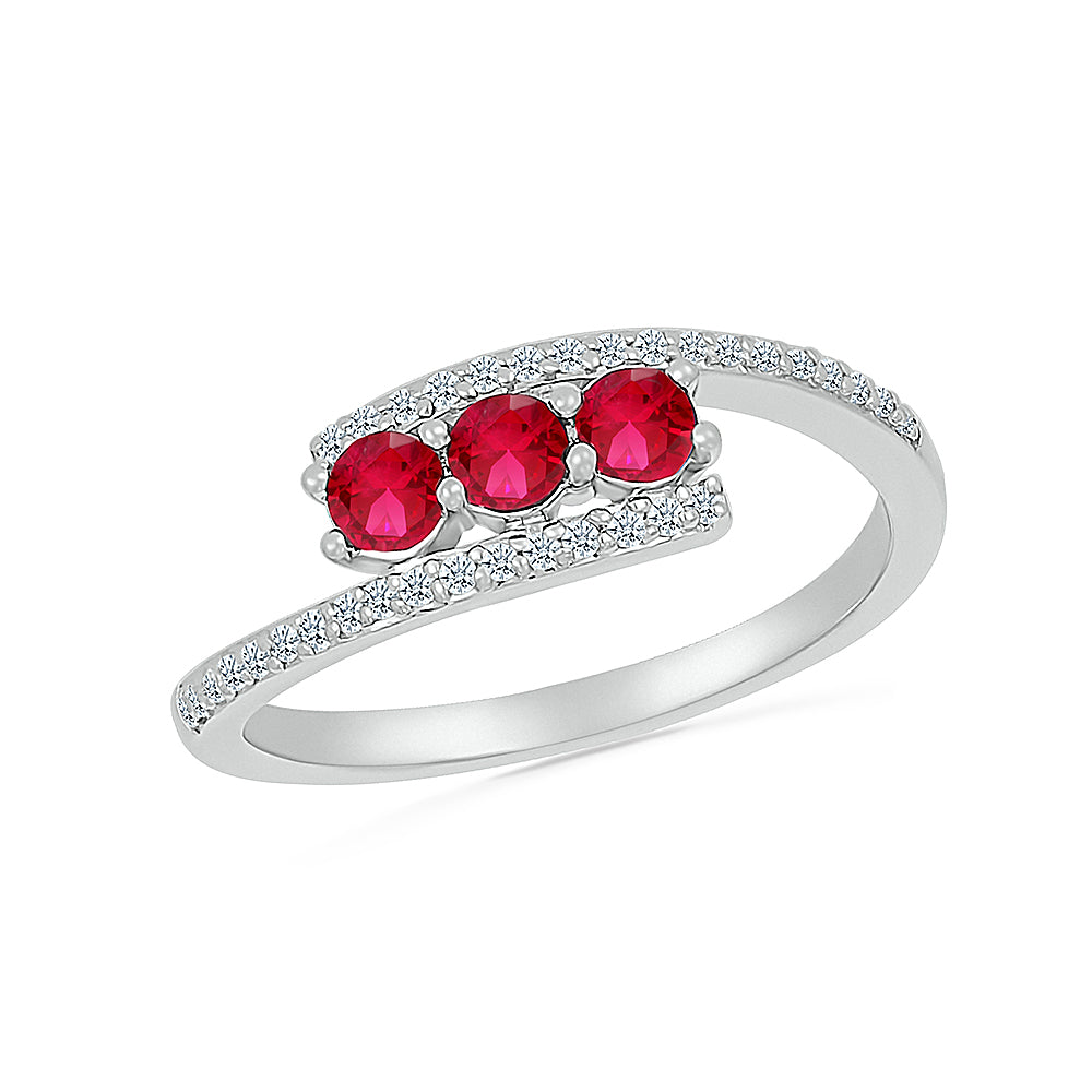 14K WHITE GOLD LAB CREATED RUBY 0.16 CTW DIAMOND RING