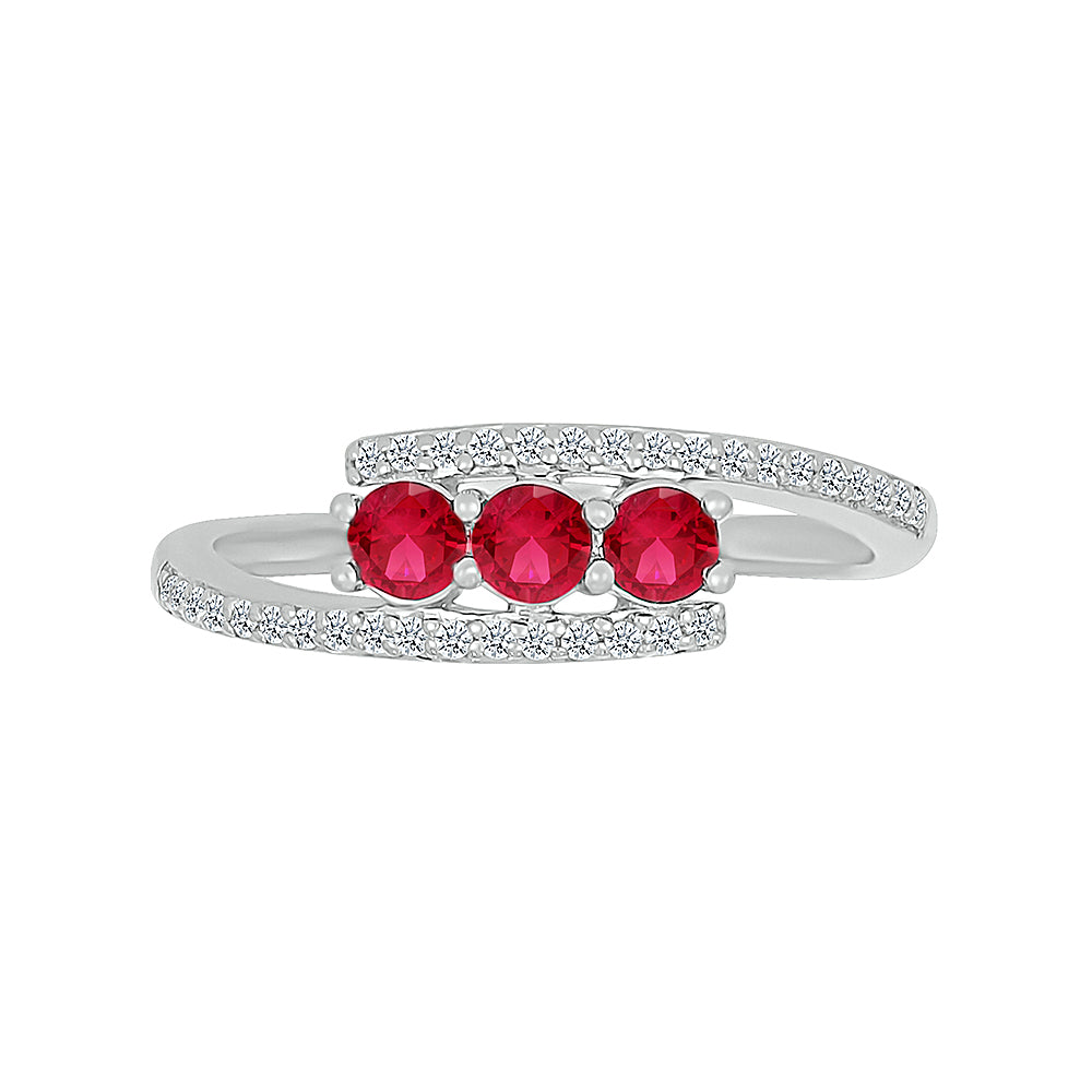 14K WHITE GOLD LAB CREATED RUBY 0.16 CTW DIAMOND RING