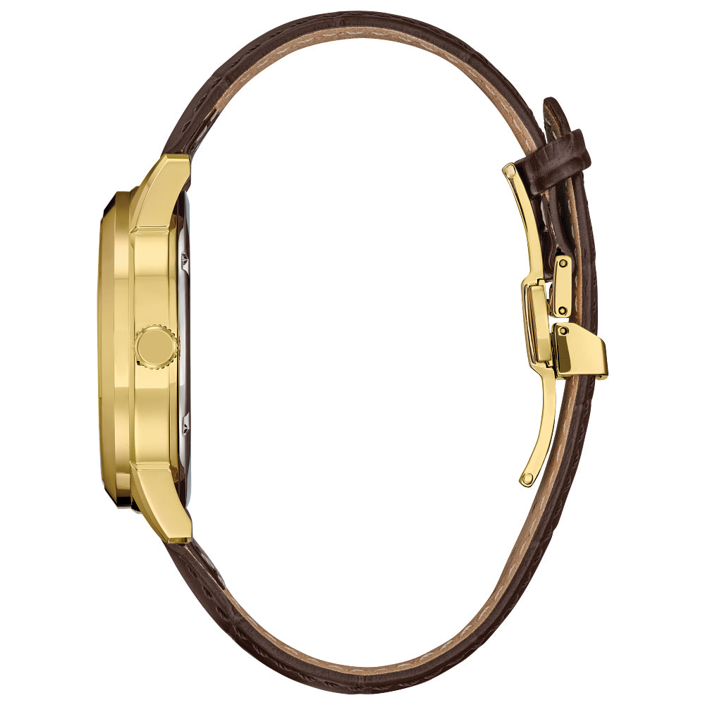 Men's Citizen Rolan Watch in Gold-Tone Stainess Steel with Brown Leather Strap