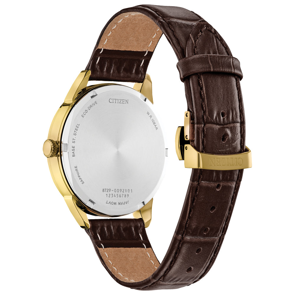 Men's Citizen Rolan Watch in Gold-Tone Stainess Steel with Brown Leather Strap (Model: BU2112-06E)