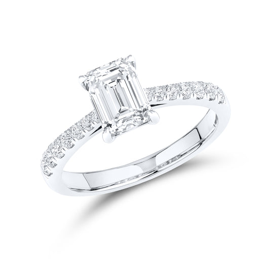 14kt White Gold 1.25 CTW Lab Diamond Emerald Shape Solitaire Ring