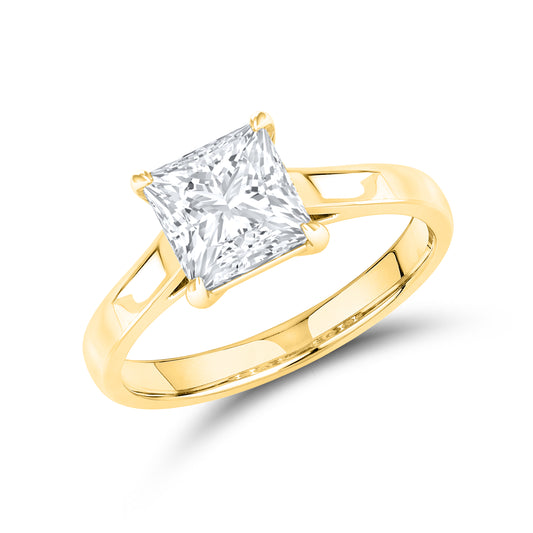 14KT Yellow Gold 2 CTW Lab diamond Princes Shape Solitaire Ring