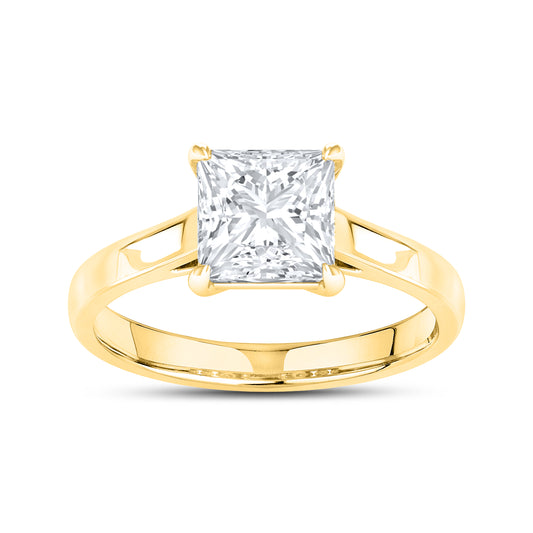 14KT Yellow Gold 2 CTW Lab diamond Princes Shape Solitaire Ring