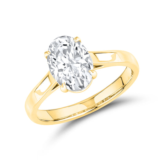 14KT Yellow Gold 2 CTW Lab diamond Oval Shape Solitaire Ring