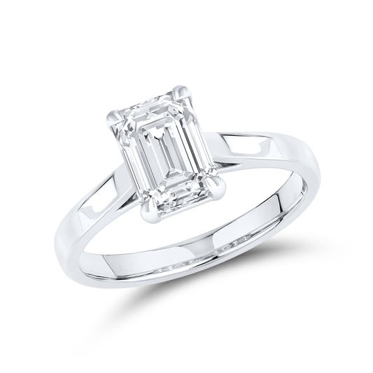 14kt White Gold 2 CTW Lab Diamond Emerald Shape Solitaire Ring