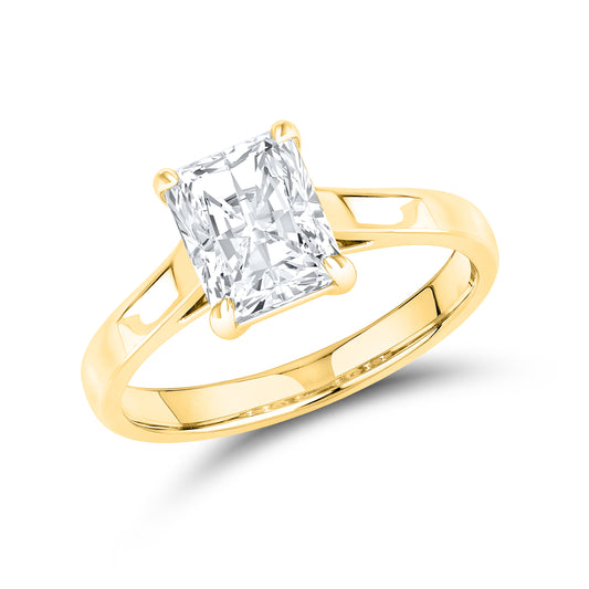 14KT Yellow Gold 2 CTW Lab diamond Radiant Shape Solitaire Ring