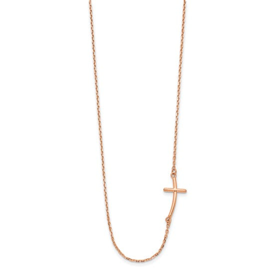 14kt Rose Gold Small Sideways Curved Cross Necklace