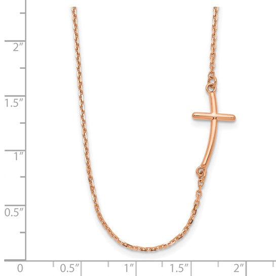 14kt Rose Gold Small Sideways Curved Cross Necklace