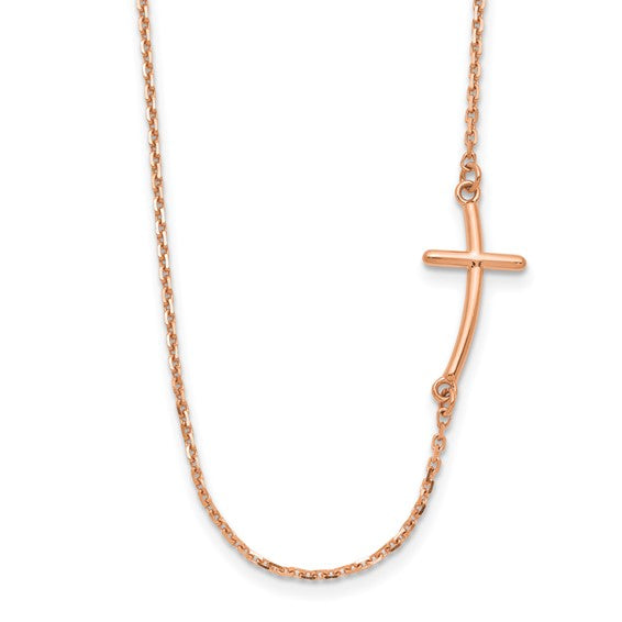 14kt Rose Gold Small Sideways Curved Cross Necklace