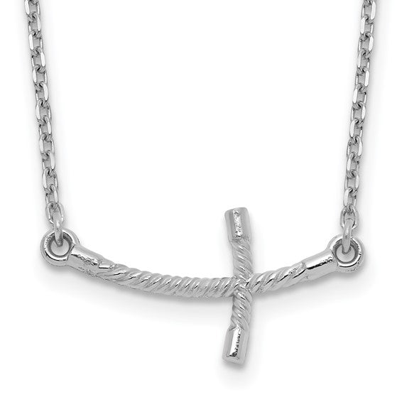 14kt White Gold Small Sideways Curved Twist Cross Necklace