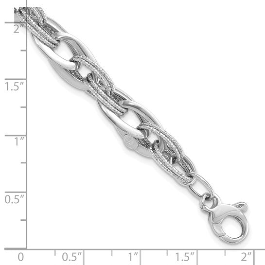 14kt White Gold Polished and Textured Fancy Link 8 inch Bracelet