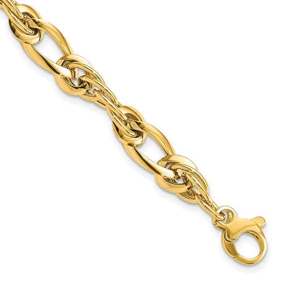 14kt Yellow Gold Polished Fancy Link 7in Bracelet