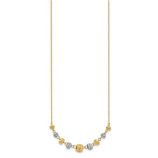 14kt Two-tone Diamond-cut Polished Graduated Barrels Necklace