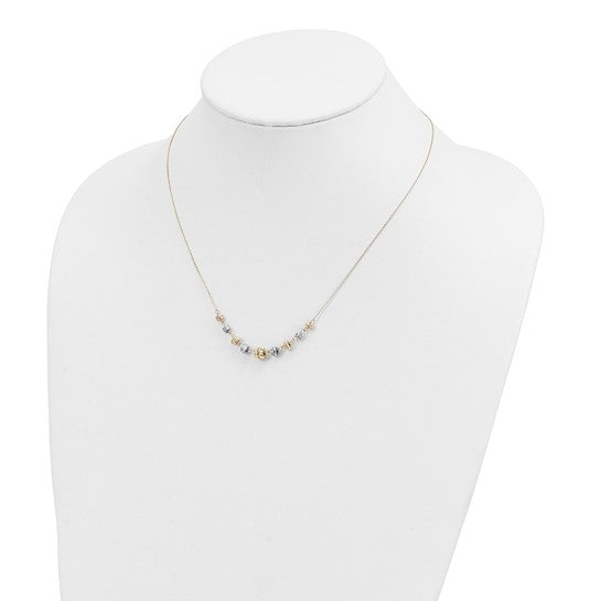 14kt Two-tone Diamond-cut Polished Graduated Barrels Necklace