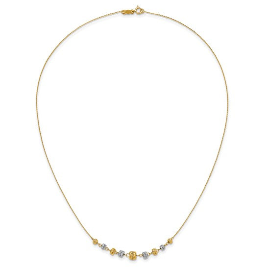 14kt Two-tone Diamond-cut Polished Graduated Barrels Necklace