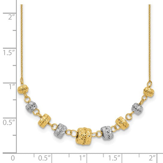 14kt Two-tone Diamond-cut Polished Graduated Barrels Necklace