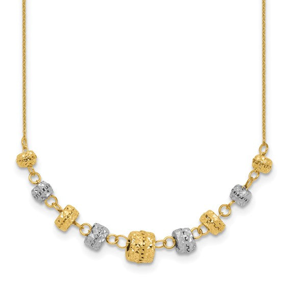 14kt Two-tone Diamond-cut Polished Graduated Barrels Necklace