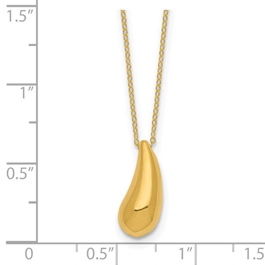 14kt Yellow Gold Polished Puffed Teardrop 18in Necklace