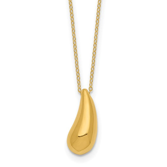 14kt Yellow Gold Polished Puffed Teardrop 18in Necklace