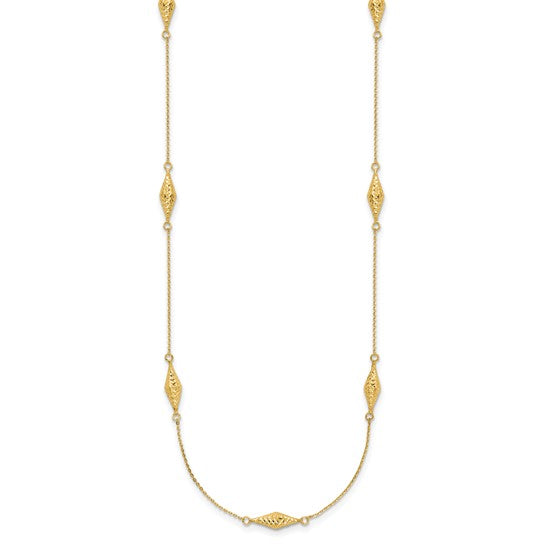 14kt Yellow Gold Polished and D/C Fancy Beaded 18in Necklace