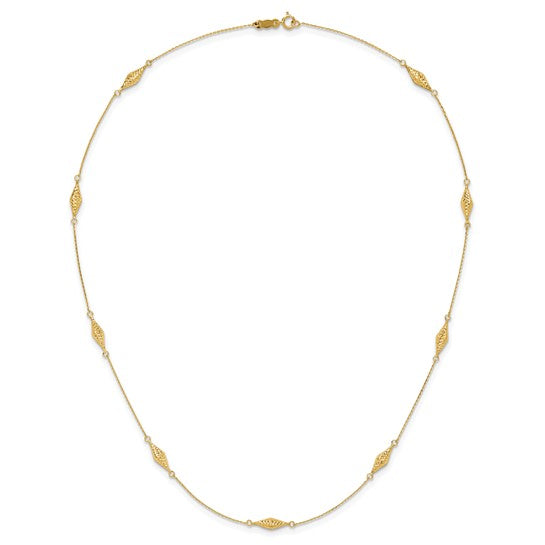 14kt Yellow Gold Polished and D/C Fancy Beaded 18in Necklace