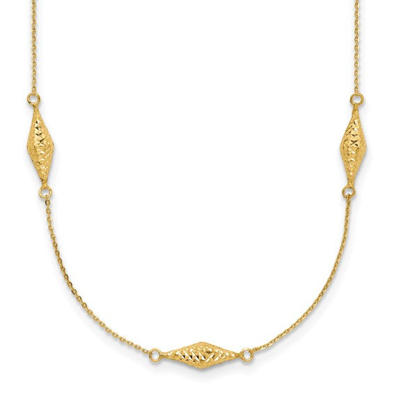 14kt Yellow Gold Polished and D/C Fancy Beaded 18in Necklace