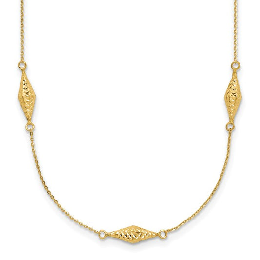 14kt Yellow Gold Polished and D/C Fancy Beaded 18in Necklace