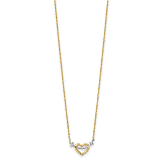 14kt Yellow Gold w/Rhodium Diamond-cut Heart & Arrow Necklace