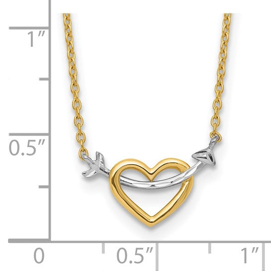 14kt Yellow Gold w/Rhodium Diamond-cut Heart & Arrow Necklace