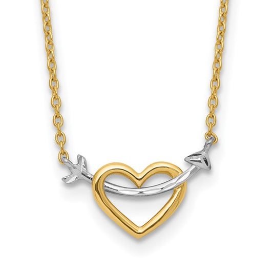 14kt Yellow Gold w/Rhodium Diamond-cut Heart & Arrow Necklace