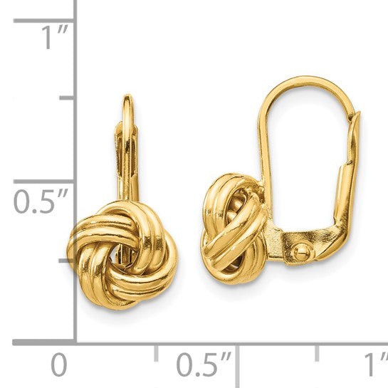 14kt Yellow Gold Polished Love Knot Leverback Earrings