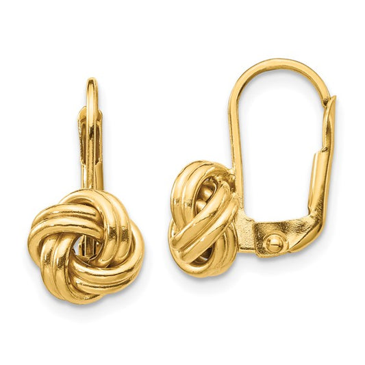 14kt Yellow Gold Polished Love Knot Leverback Earrings
