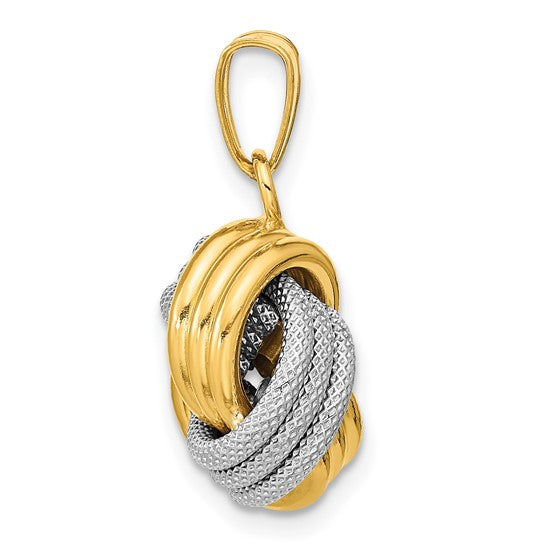 14kt Two-Tone Polished Textured Love Knot Pendant