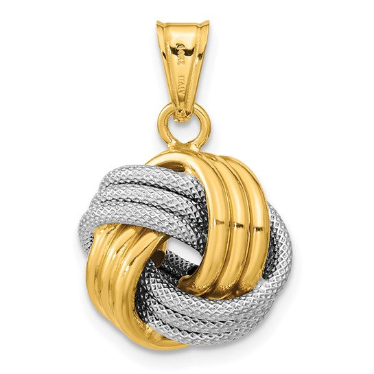 14kt Two-Tone Polished Textured Love Knot Pendant