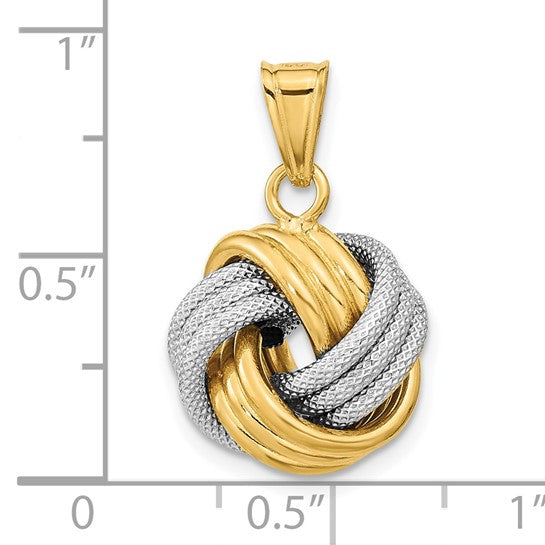 14kt Two-Tone Polished Textured Love Knot Pendant