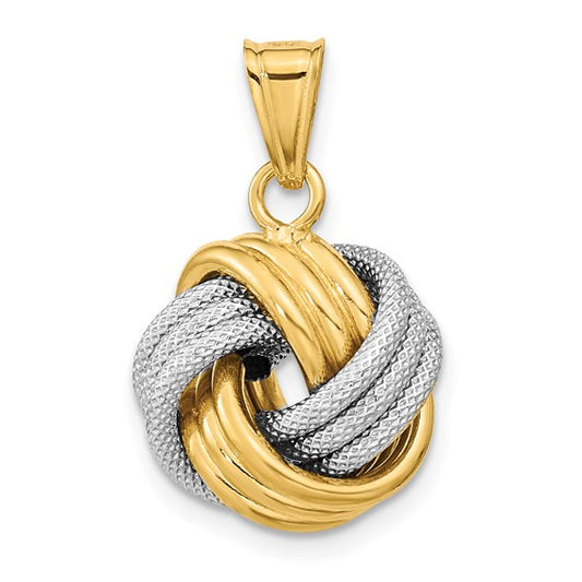 14kt Two-Tone Polished Textured Love Knot Pendant