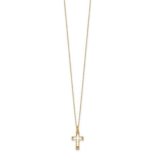 14kt Yellow Gold Polished CZ Cross Pendant Necklace
