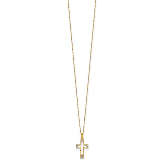14kt Yellow Gold Polished CZ Cross Pendant Necklace