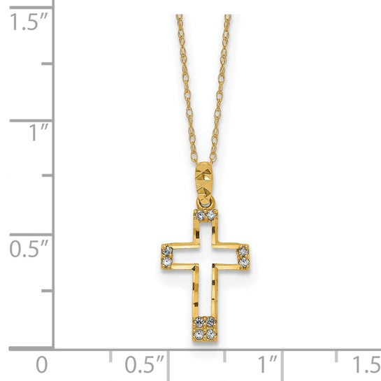 14kt Yellow Gold Polished CZ Cross Pendant Necklace