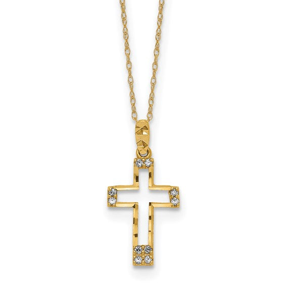 14kt Yellow Gold Polished CZ Cross Pendant Necklace