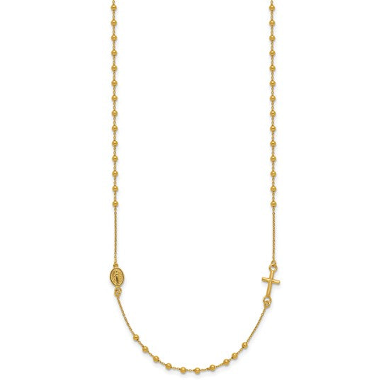 14kt Yellow Gold Polished Cross Rosary 16 inch Necklace