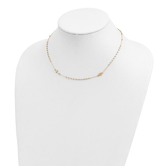 14kt Yellow Gold Polished Cross Rosary 16 inch Necklace