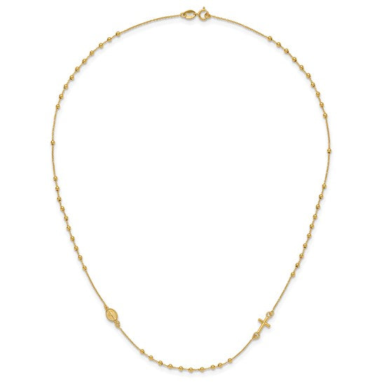 14kt Yellow Gold Polished Cross Rosary 16 inch Necklace