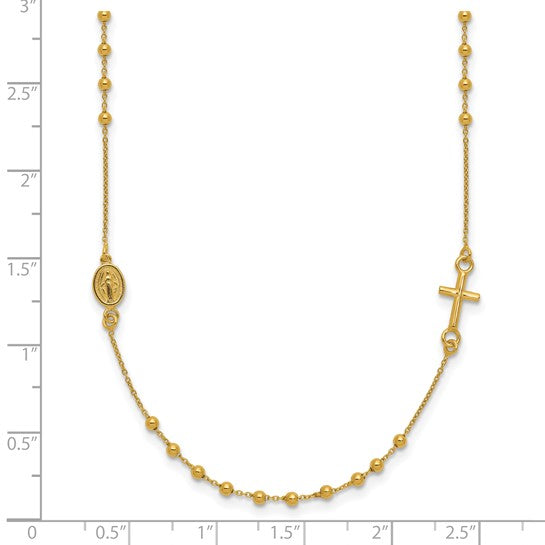 14kt Yellow Gold Polished Cross Rosary 16 inch Necklace