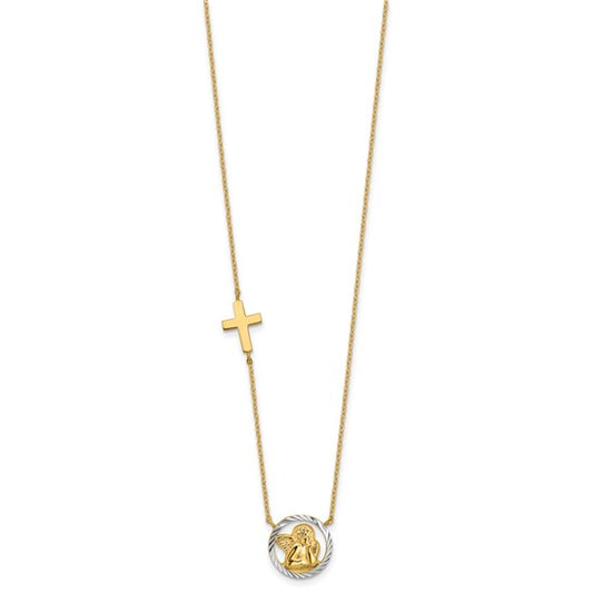 14kt Yellow Gold Rhodium-plated D/C Angel & Cross Necklace